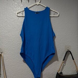 Zara size large tank top halter neck Blue Sleeveless Bodysuit